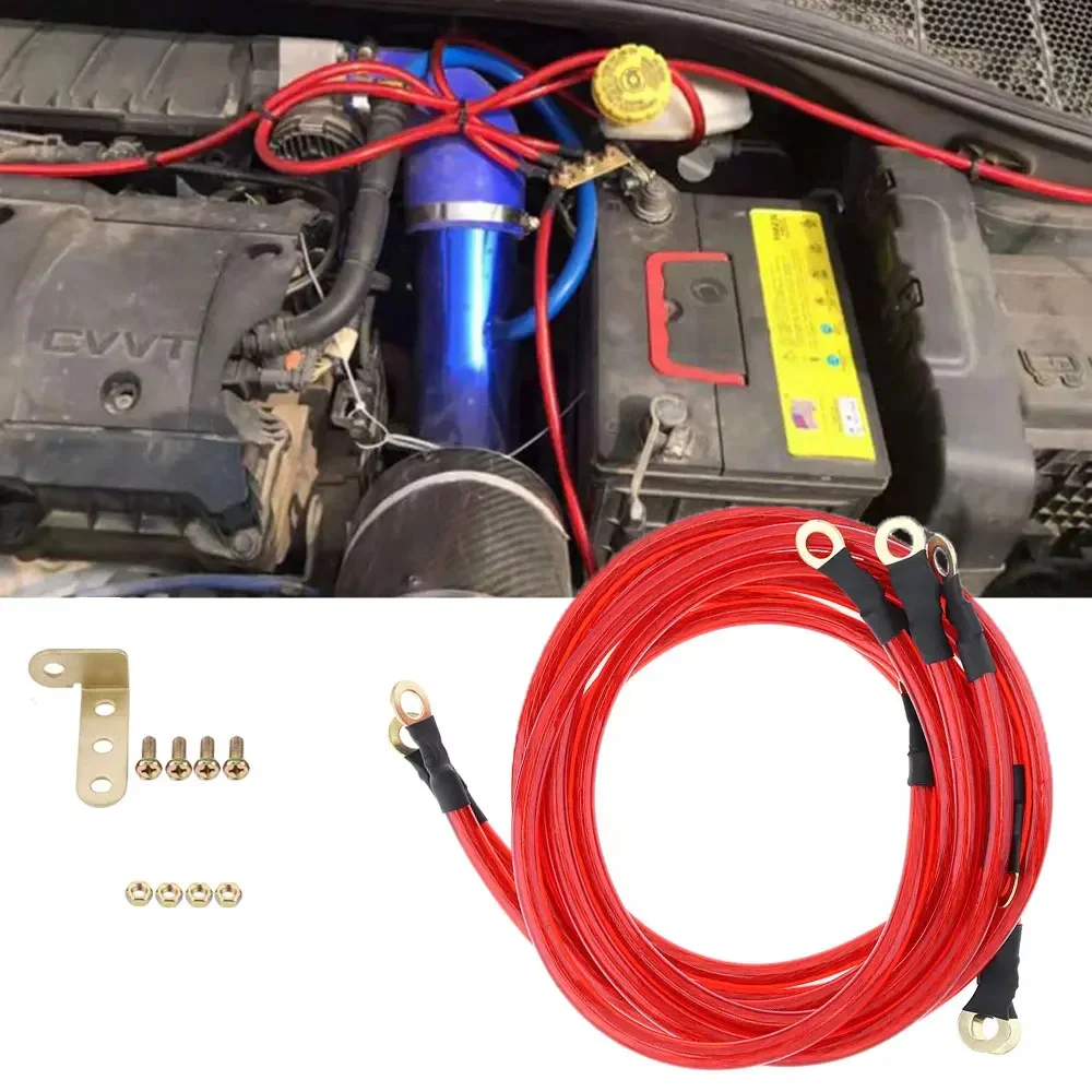 Cabos de aterramento universais para carro, 5 pontos, 0.6/0.8/1m, kit de sistema de fio de aterramento para melhorar o poder para carros, suv, automóveis