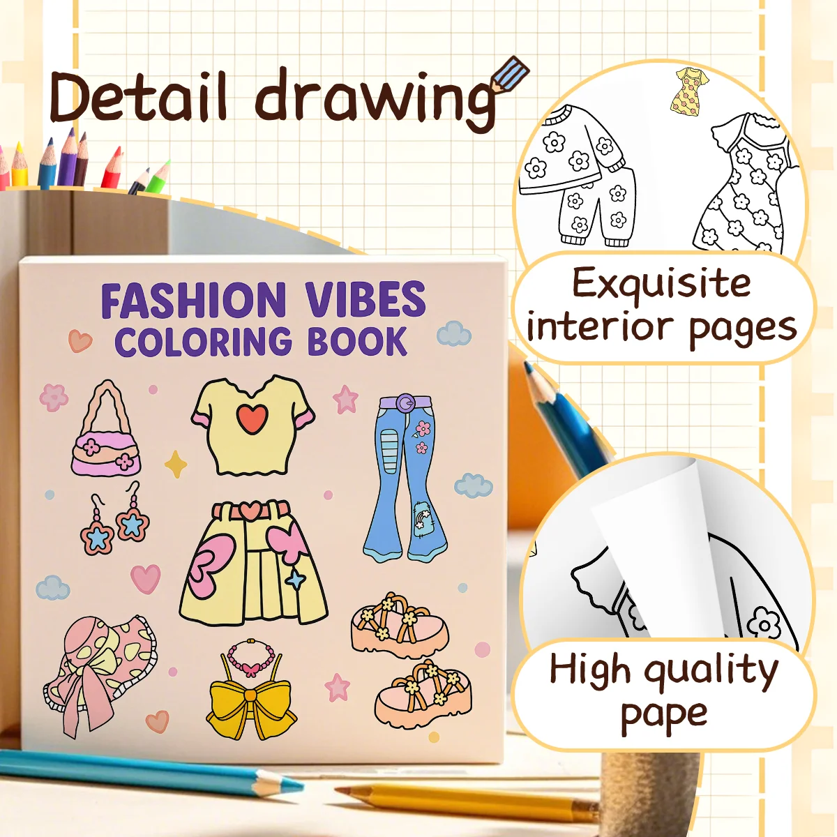 FASHION VIBES كتاب تلوين بأنماط جريئة وسهلة للبالغين 24 صفحة كتاب رسم لطيف هدية مثالية للحفلات وأعياد الميلاد