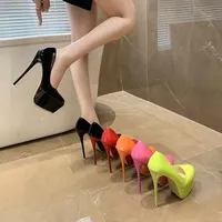 Sexy High Heels 16CM Tall Stiletto Waterproof Platform Low Cut Nightclub Single Shoes for Adults Spring Autumn Season Pure Color