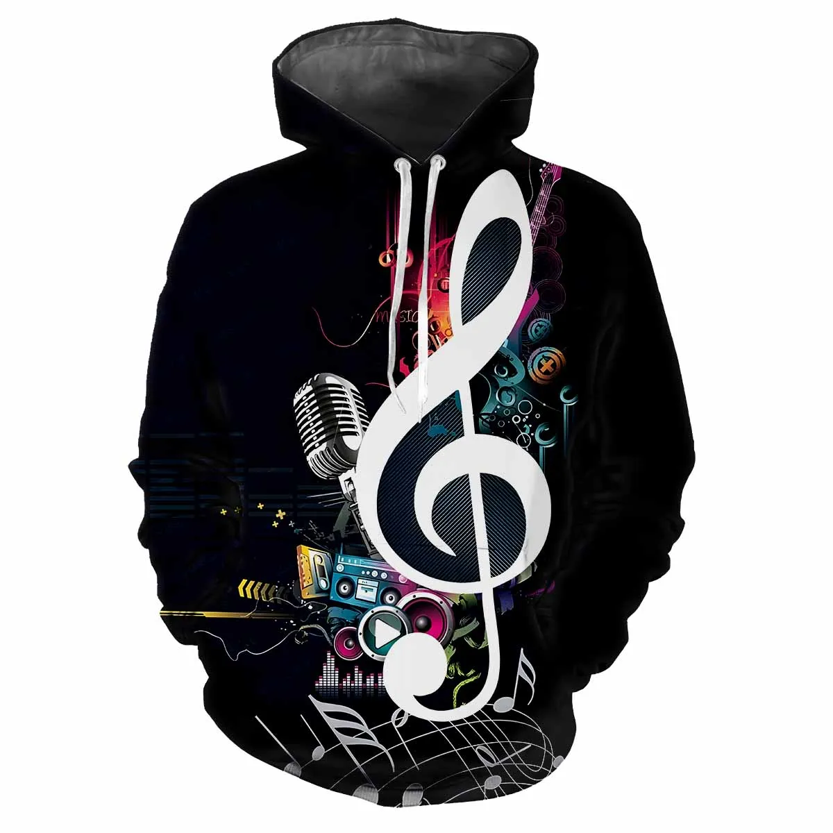 3d Music Printing Spring Autumn Men's Hoodie Fashion Personality Street Trend Creative Harajuku Loose Comfortable Classic Jumper