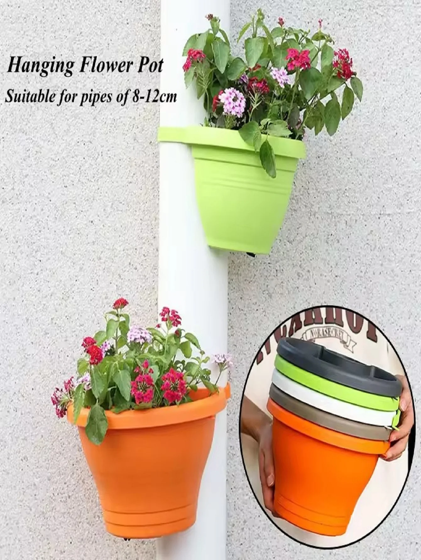 Vaso de flores pendurado cesta criativa armazenamento calha downspout vaso de flores interior útil corrimão pendurado plantador