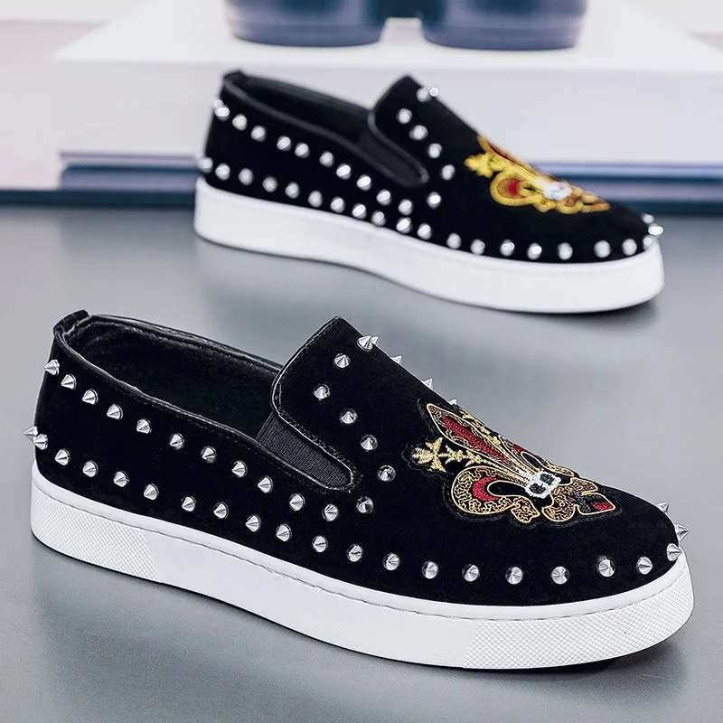 Rivets Embroidery Coiffeur Black Loafers Shoes for Man Slip On Designer Shoes Flats Man Loafers Casual Shoes
