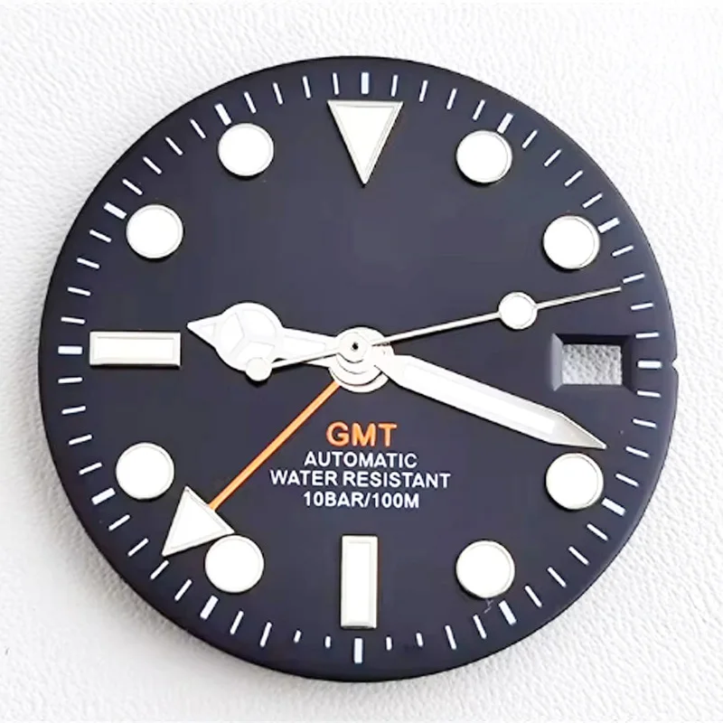 28,5 mm wijzerplaat voor GMT NH-serie 34 35 36 beweging Steriele groene gloed Wijzerplaat Wijzerplaataccessoires