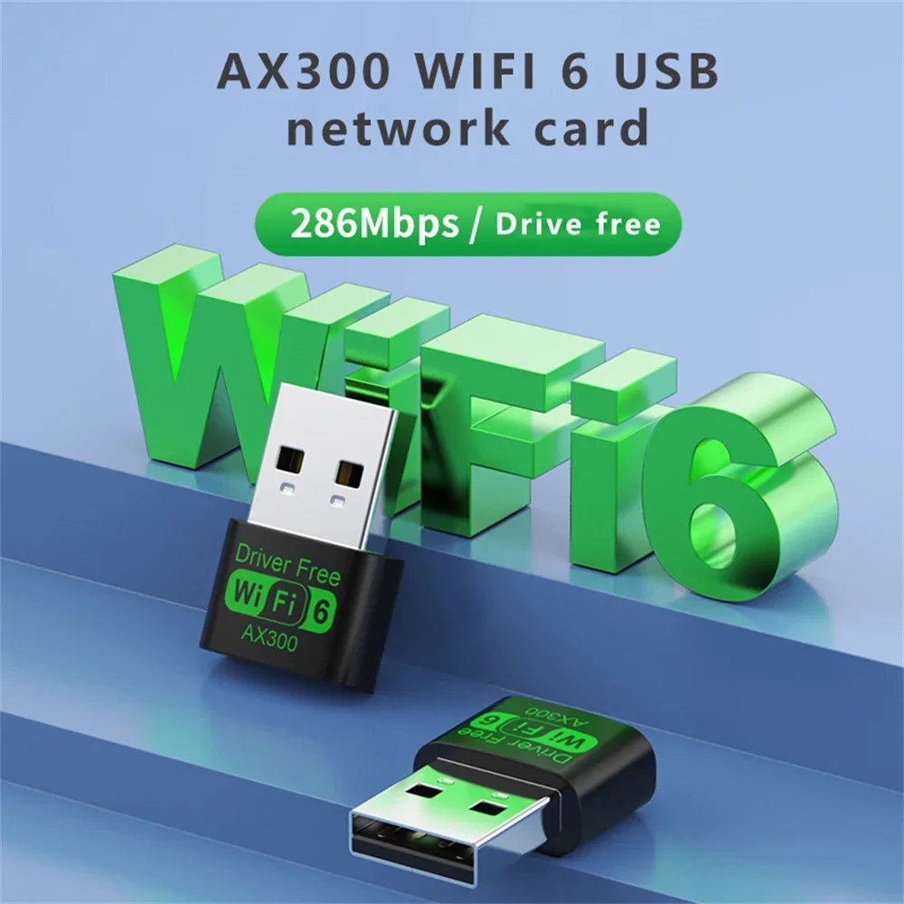 WIFI 6 USB Adapter AX300 Network Card Mini USB Dongle 2.4GHz 802.11AX Wireless Dongle Receiver For Win 10/11 Drive Free