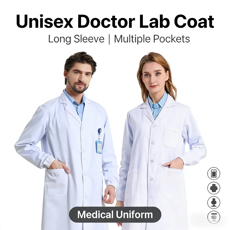 

Long-Sleeve White Lab Coats for Nurses, Physicians, Students Unisex Lab Coats for College Students, Doctors