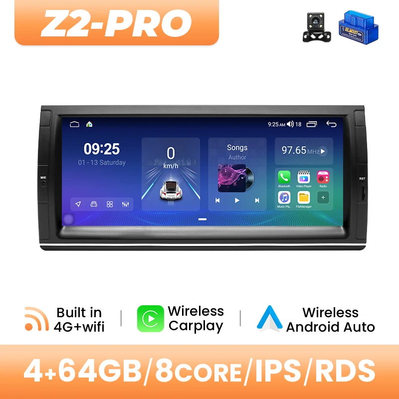 10.25Inch 1280*480 IPS Scherm Draadloze Carplay Auto Multimedia Radio Voor BMW E39 E53 M5 1995-2003 Android 14 Octa Core GPS Speler