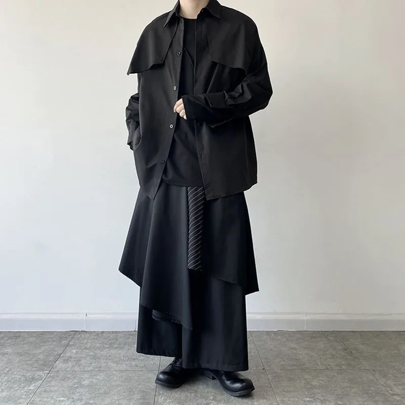 النساء التنانير السراويل اليابانية القوطية غير النظامية السراويل النساء عالية الخصر الأسود السراويل الطويلة التنانير الإناث مطوي التنانير النساء الملابس