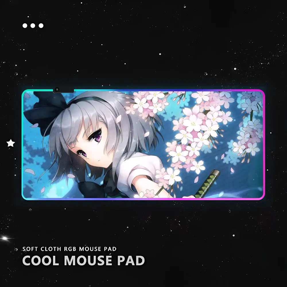 Imagem -06 - Touhou-rgb Led Glowing Mouse Pad pc Gamer Tapetes de Teclado Borracha Desenhos Animados Bonitos Jogos Computador Laptop Lol