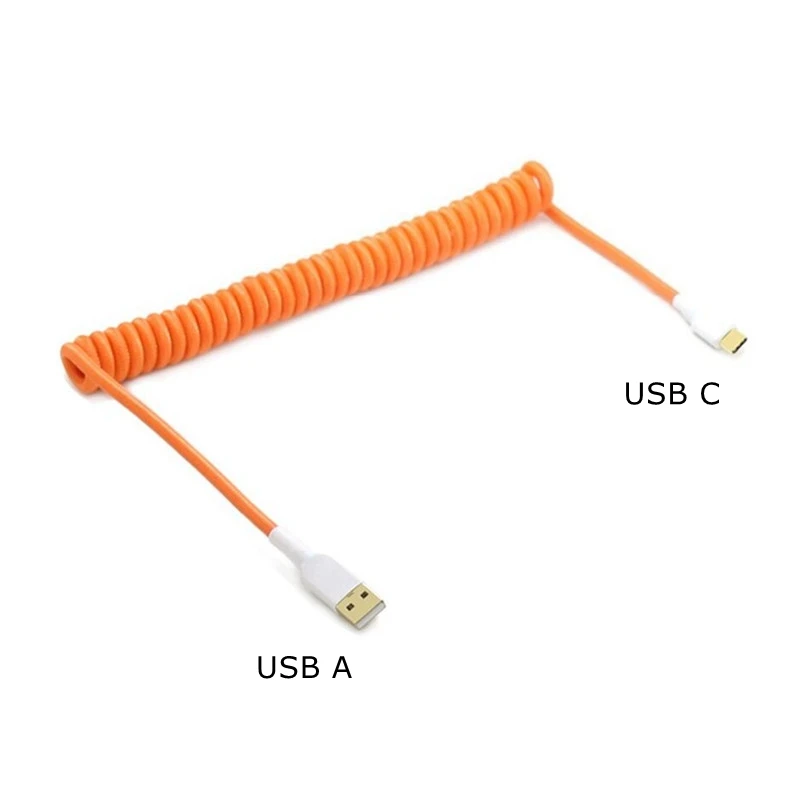 Multicolor DIY Coiled USB Type A to Type C Male to Male Stretch Spring Curl Mechanical Keyboard data Cable Type-C to Type-A