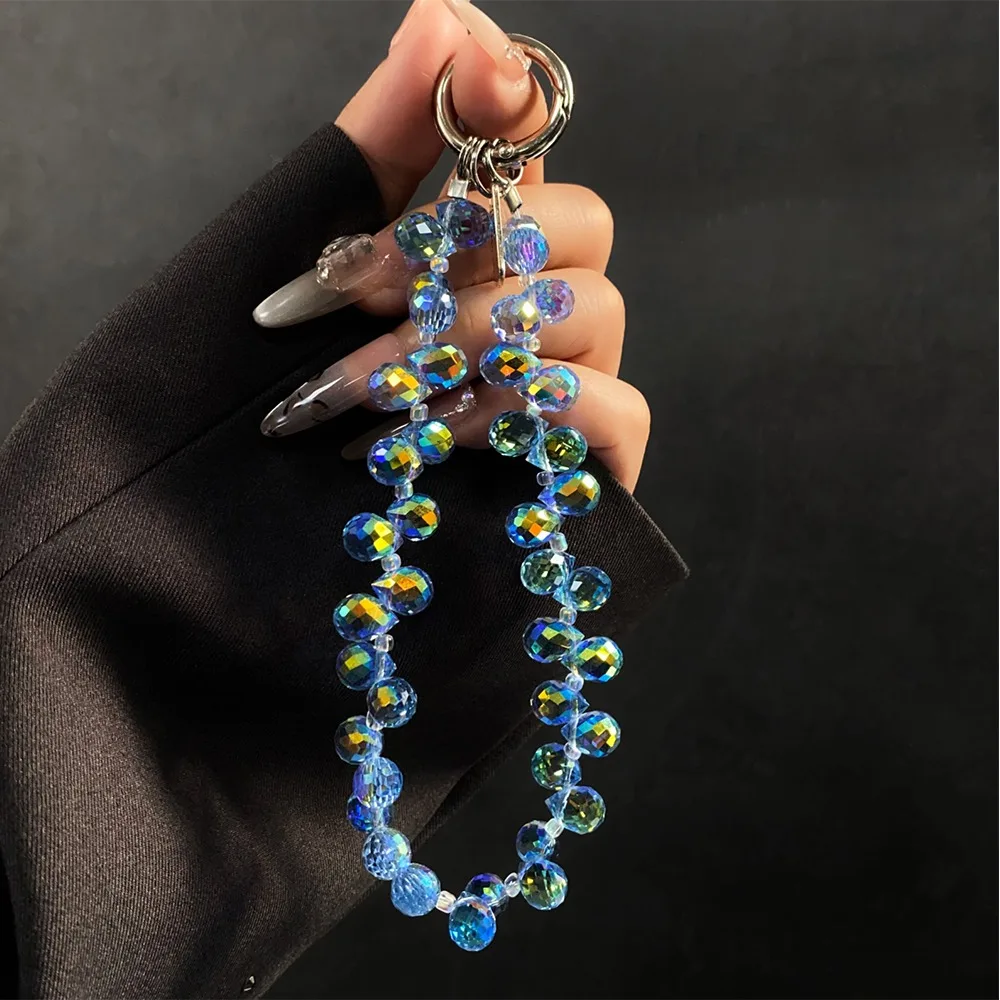 

Stylish Glitter Crystal Bead Pendant Detachable Colorful Crystal Bead Keychain Transparent Phone Lanyard for Women Girls