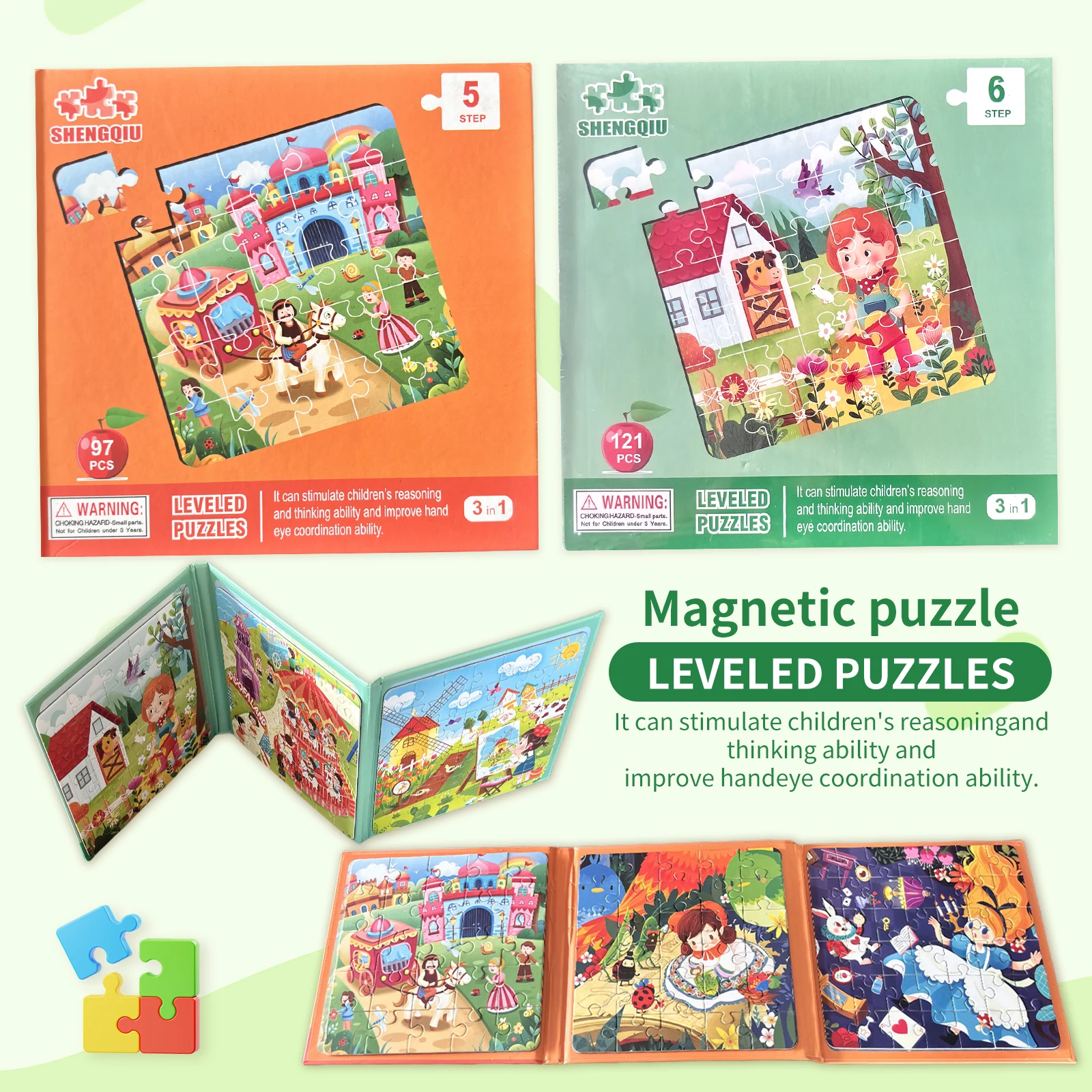 Orange/Green Puzzle Children's Educational Advanced Magnetic Puzzle Magnetic Early Education Books 2-8 Years Old Fashion Gift