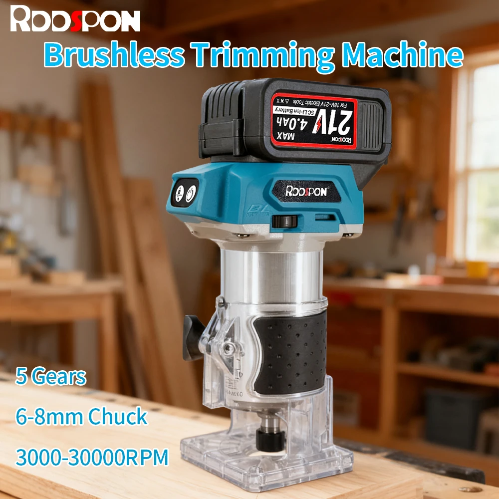 

RDDSPON 5 Speed Brushless Wood Router Cordless Milling Engraving Slotting Machine Woodworking Trimming Machine (No Battery)