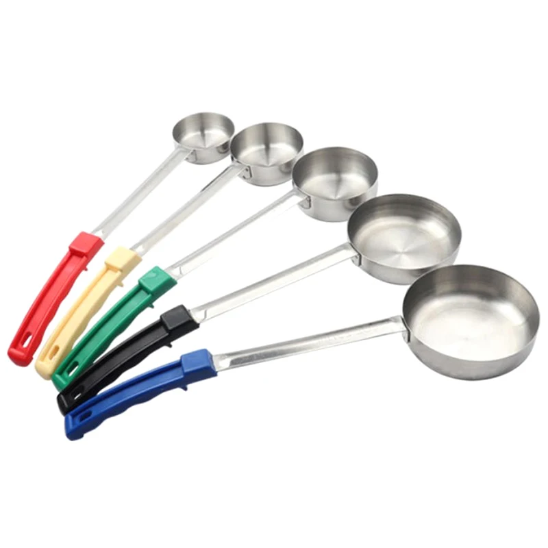 Stainless Steel Sauce Spoon With Long Rubber Handle Anti-Hot Pizza Spread Ladle Measuring Soup Spoon Kitchen Cooking Tableware