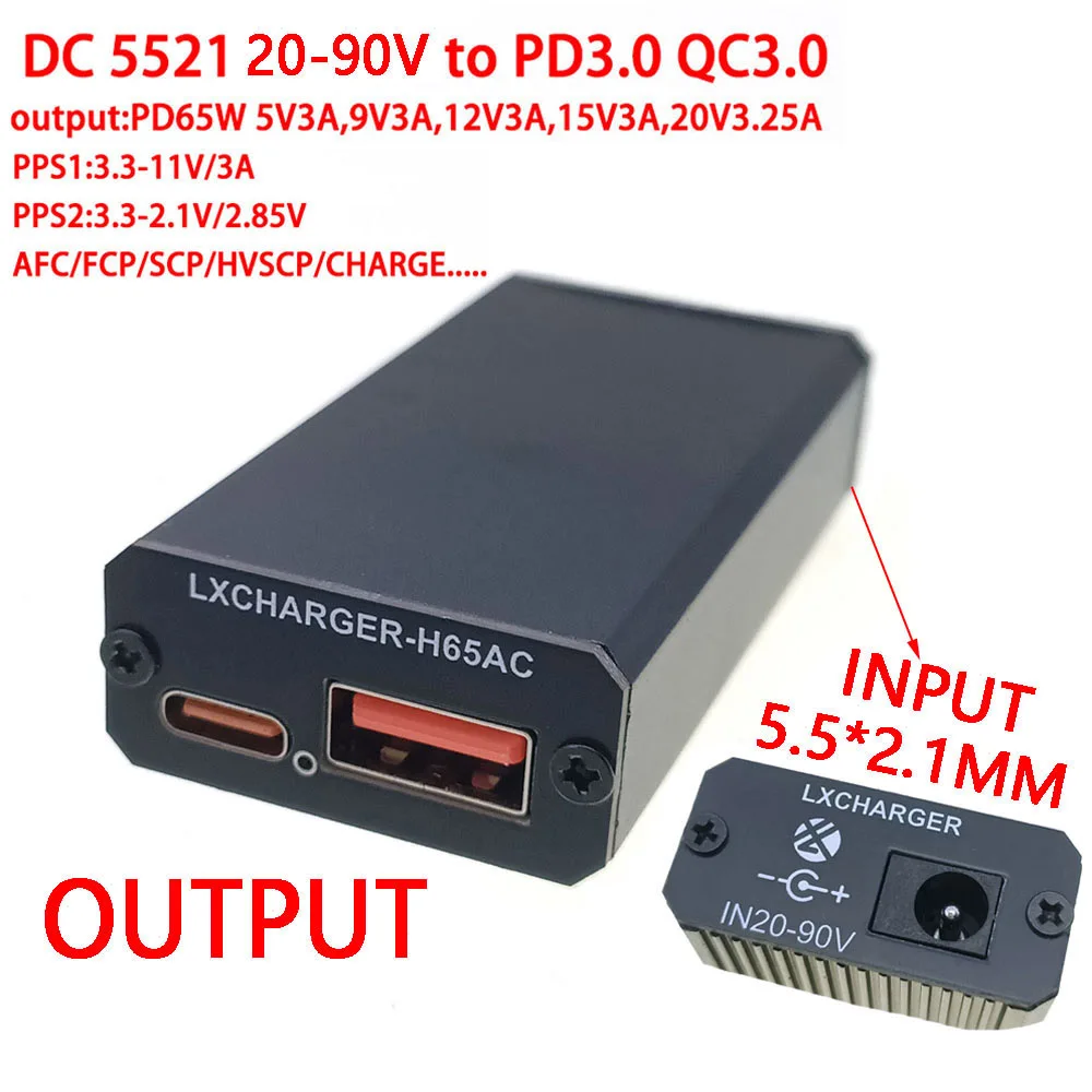 DC20-90V Step Down Module PD65W PD/QC3.0 QC2.0 Double USB Type-C Mobile Phone Quick Charge Adapter XT60 XT90 EC5 To 5V Connector