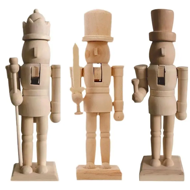 Wooden Nutcracker Unpainted Paint Your Own Nutcracker Figures Wood Nutcracker Unfinished with Paint Kit for Kids Adults All Ages