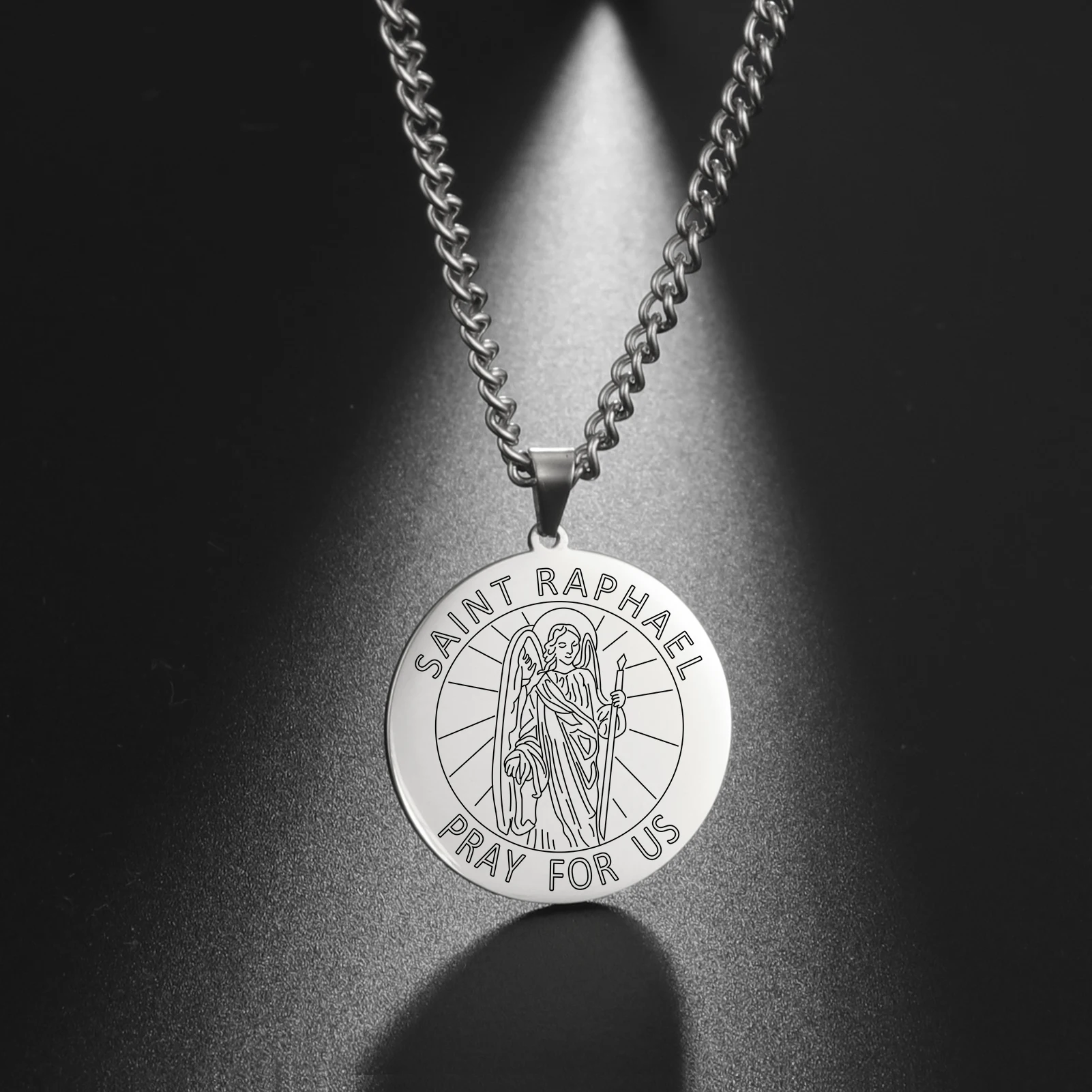 Jeshayuan Archangel Saint Raphael Michael Medal Pendant Necklace Stainless Steel Pray For Us Amulet Religious Jewelry Gift