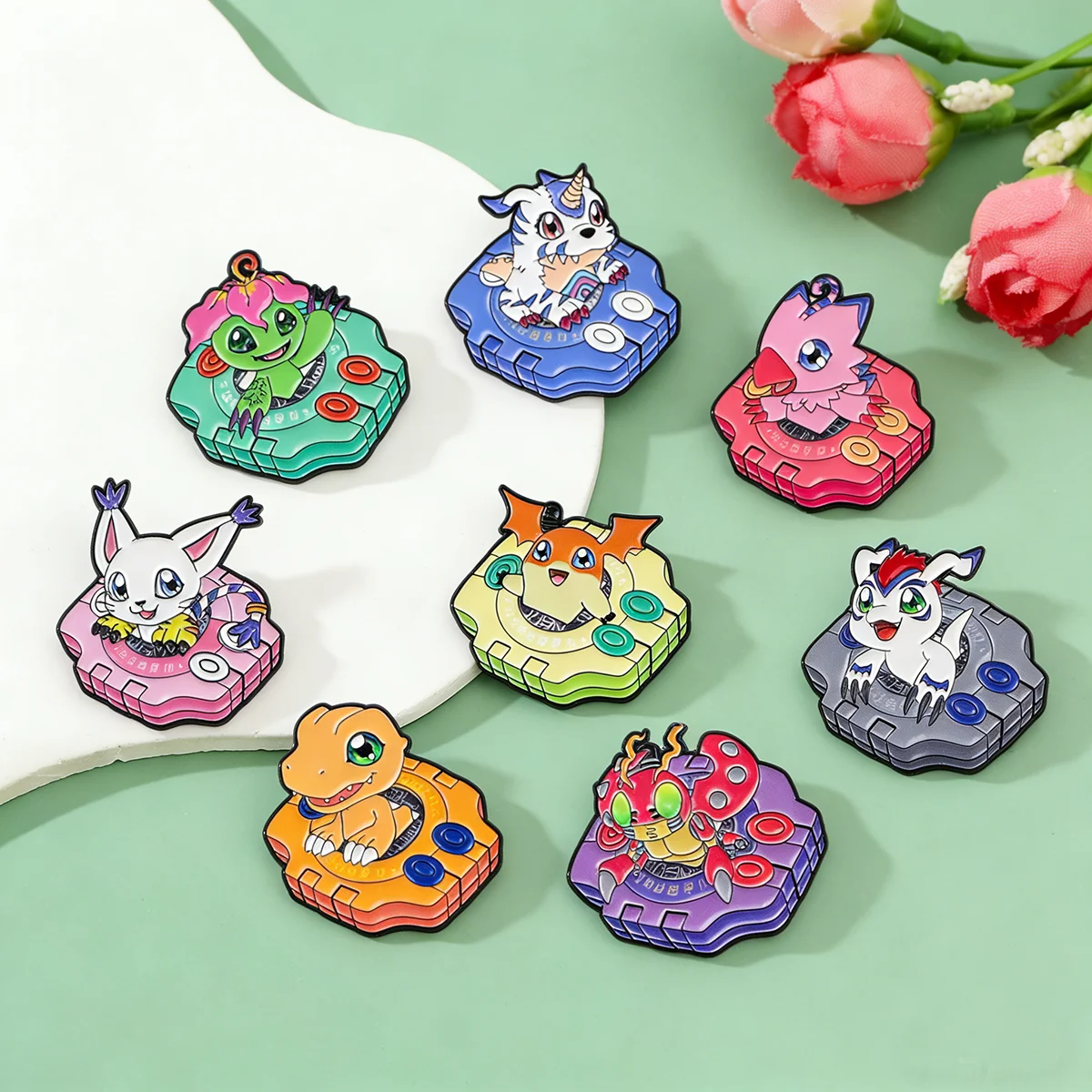 8 Pezzi Spille In Metallo Smaltato Digimon Adventure Digivice Agumon Gabumon Palmon, Distintivo Da Bavero Per Zaino, Giacca Di Jeans, Decorazione Anime-image