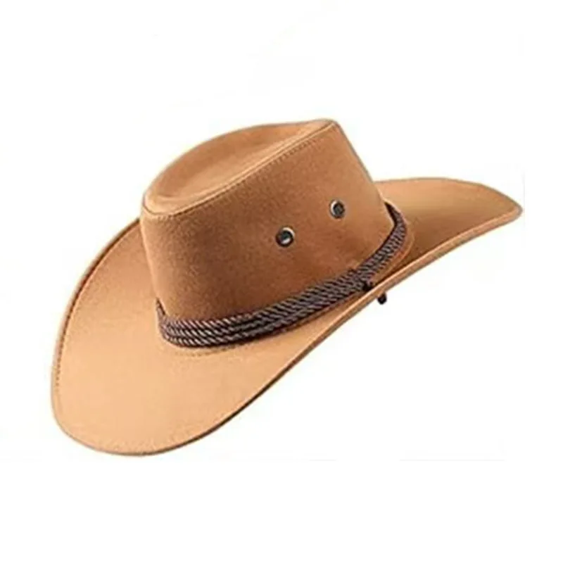 Deer Suede Cowboy Hat, Western Rope Rider Cap, Flocked Travel Hat, Fashion Outdoor Caps