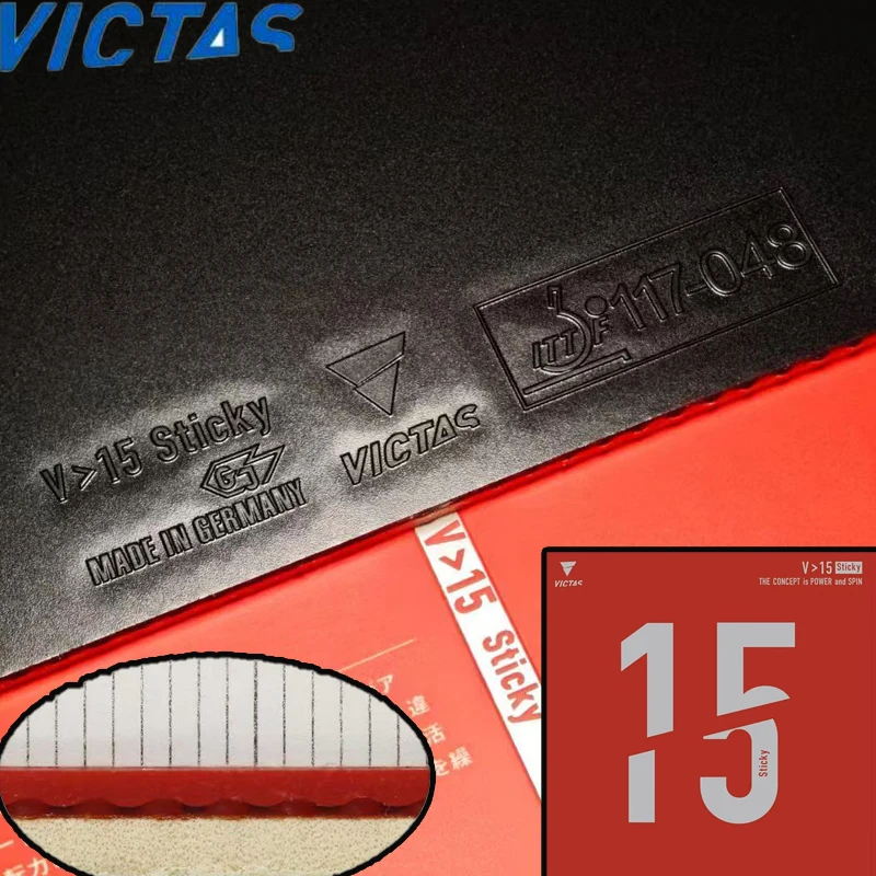 

VICTAS V15 Sticky Table Tennis Rubber Pimples in Slightly Sticky Ping Pong Rubber with Sponge ITTF Approved for Spin Attack