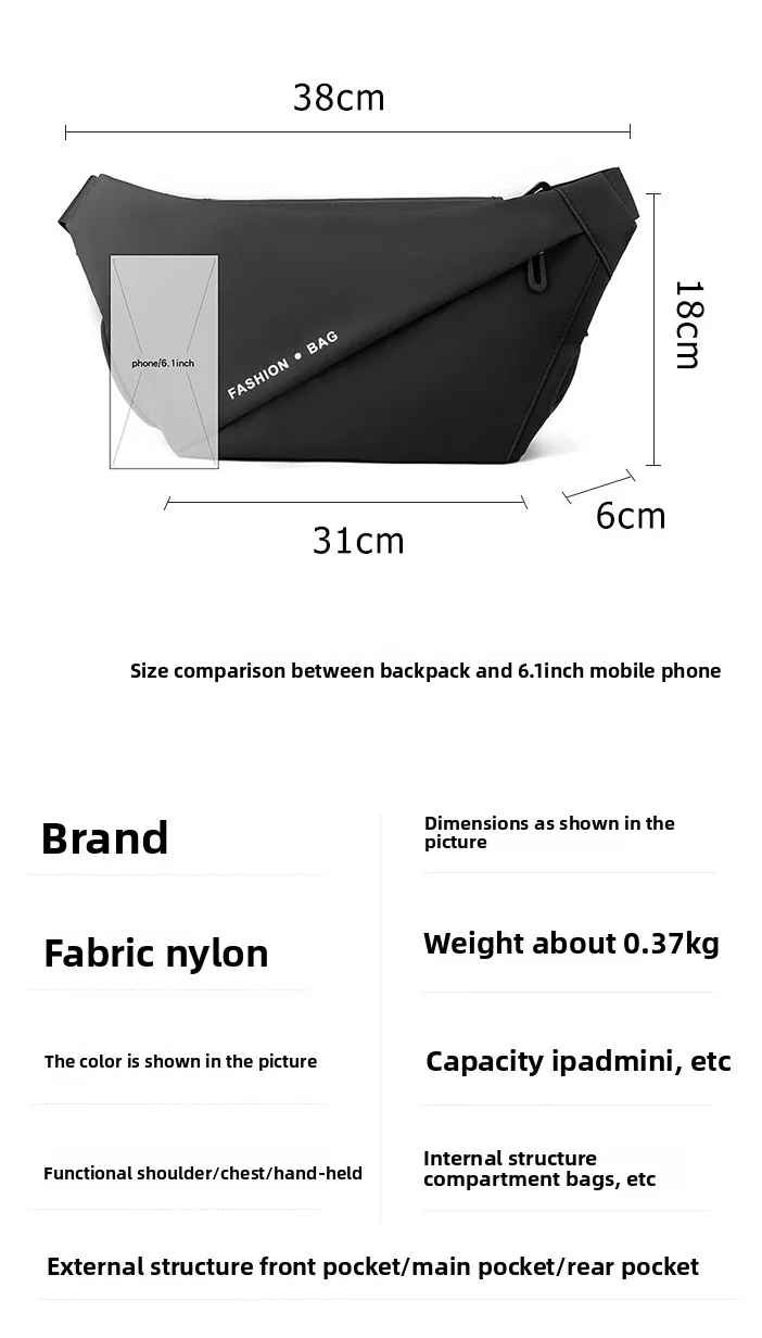 New Men's Single-shoulder Bag: Fashionable, Multi-functional Crossbody Bag, Large-capacity, Simple and Casual Crossbody Bag