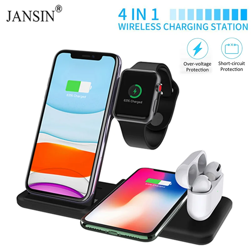 

15W Qi Fast 4 In 1 Wireless Charger Stand For iPhone 13 12 11 Apple Watch Foldable Charging Dock Station for Airpods Pro iWatch