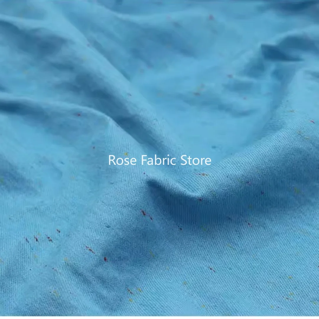 1 meter Thick After Washed Jeans Fabric With Colored Dots DIY Sewing Pants Blazer Jacket Handmade Crafts Tissus