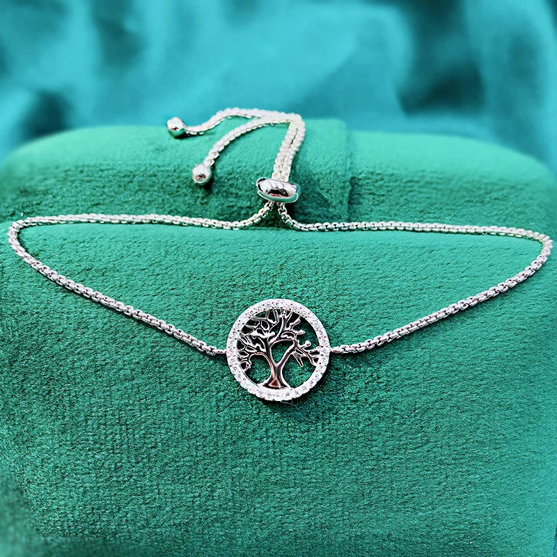 

New S925 Sterling Silver Bracelet Tree of Life Fortune Tree ins wind simple and fresh necklace silver jewelry wholesale