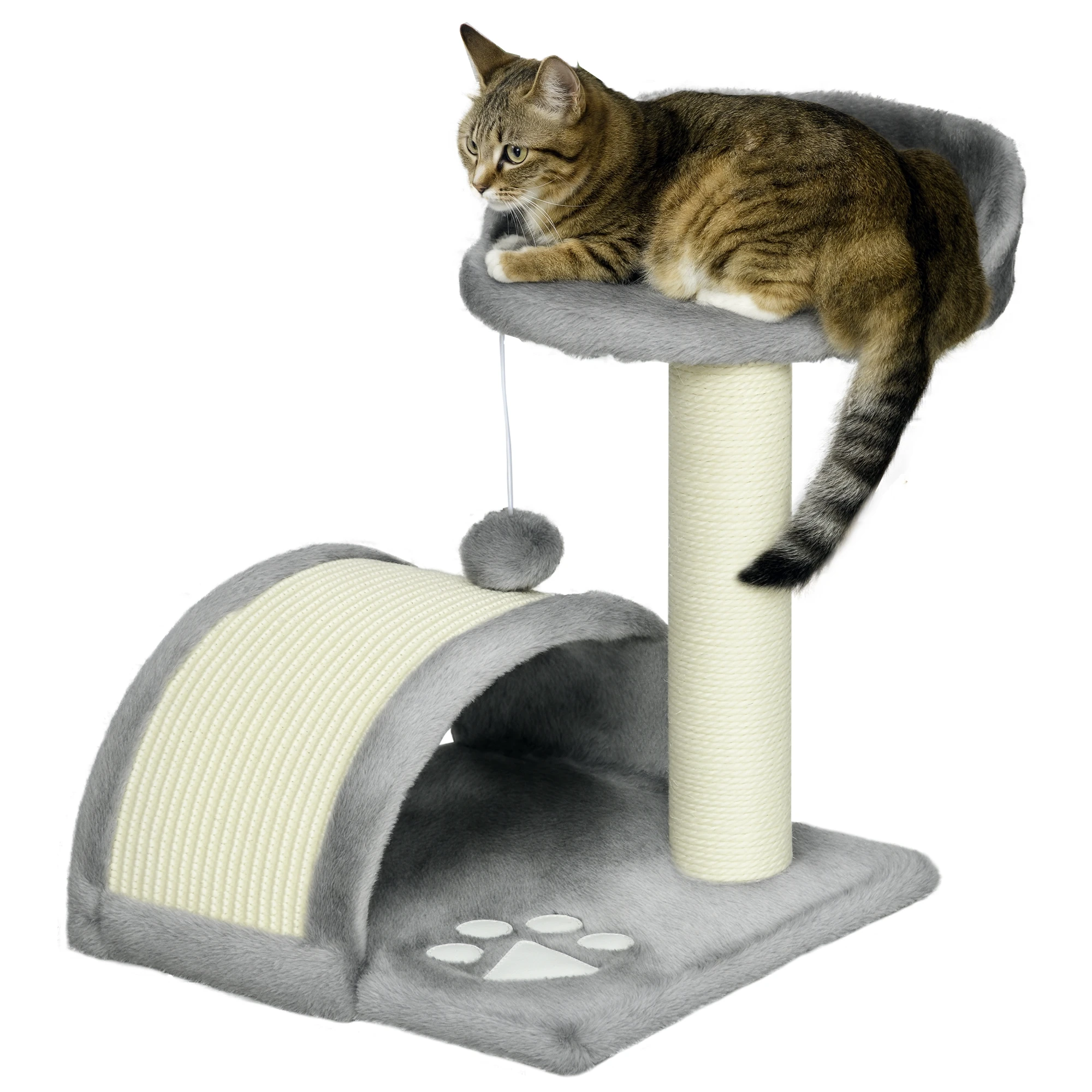 PawHut Árbol Rascador para Gatos 2 Niveles con Poste Tablero para Rascar Gris