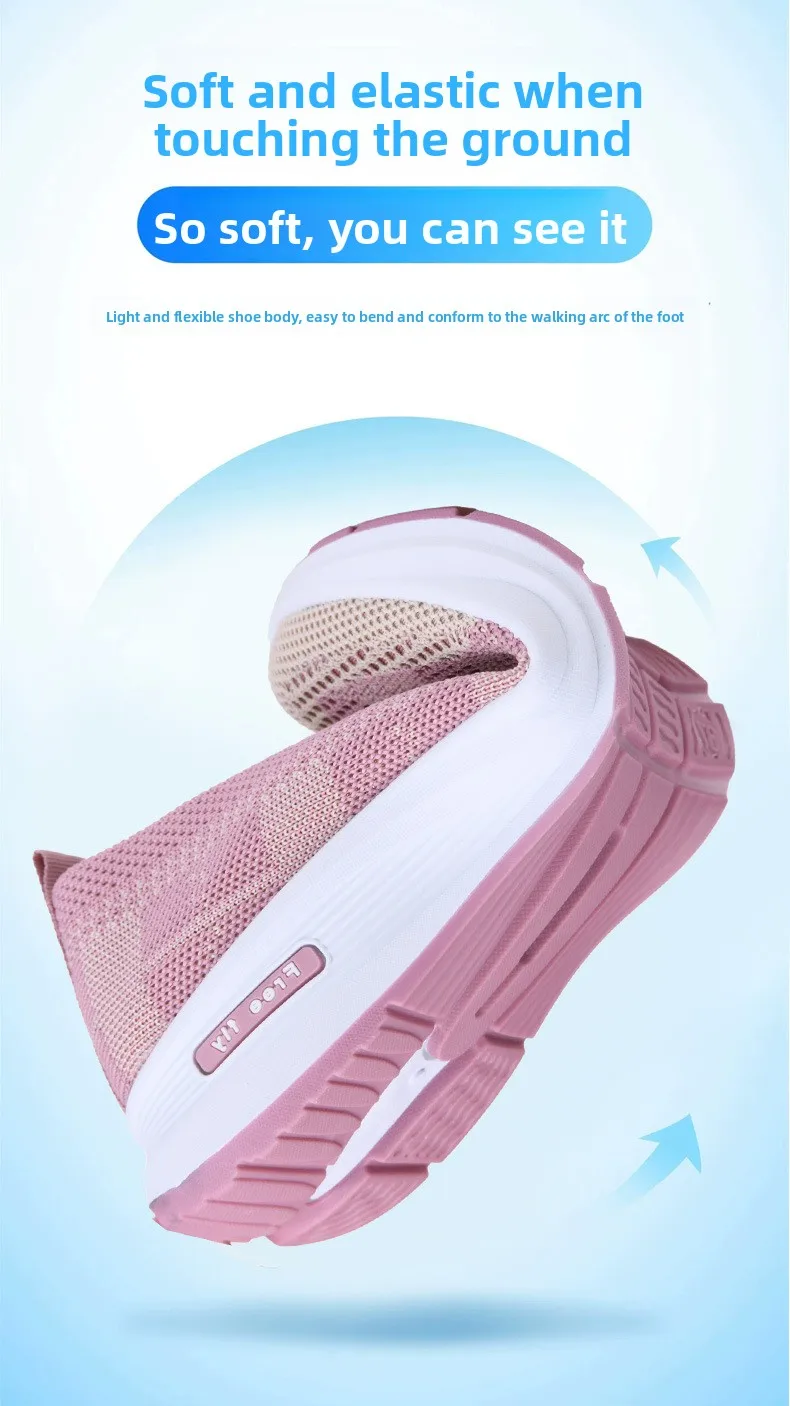 Damen-Slipper aus hohlem Netzstoff, atmungsaktiv, gestrickt, dicke Plattform, leicht, rutschfest, lässige Loafer für Mütter, Senioren, Outdoor – Detail 7