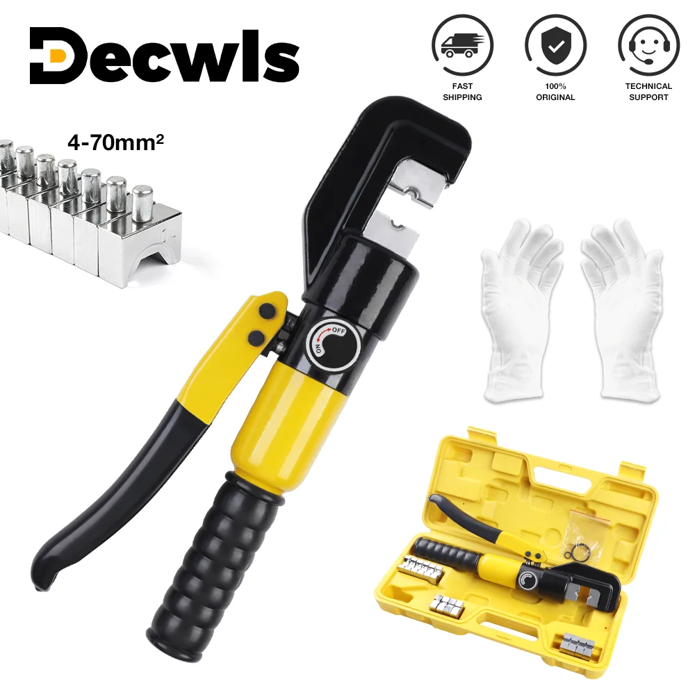 Pinze idrauliche per uso domestico da 4-70 mm², utensili per crimpatura a pressione da 10 T, pinze per cablaggio di terminali di cavi fai da te, pinze per crimpatura senza fili con guanti