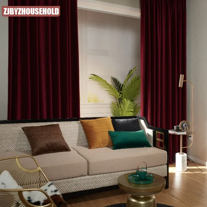 Luxury Curtains Living Room Bedroom Vintage American French Burgundy Blackout Velvet New Chinese Custom