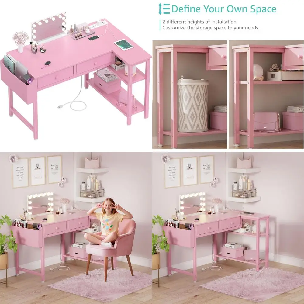 

Компактный детский L-образный стол с местом для хранения, идеально подходит для учебы и как туалетный столик в небольших помещениях