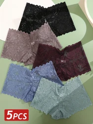 5PCS Women Lace Panties Sexy Transparent Boyshorts Female Comfortable Underwear Solid Color Intimates Lingerie Ladies Panties