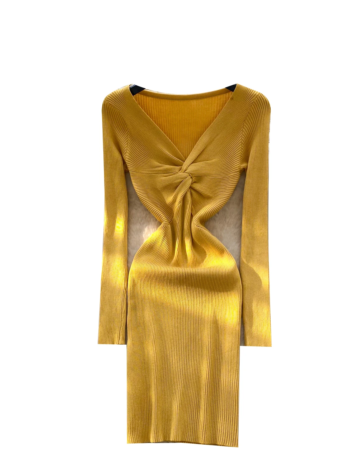 Slim Fit Long Sve V Ne Knitted Dr Wrap Waist High Waist a Line Skirt for Women Autumn Winter Faion Ci Commute