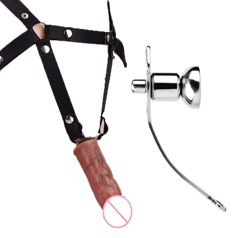 FRKO Flat Strapon Chastity Cage With 5.3inch Real Silicone Dildo SM Adult Games Lock Cock Cage Sex Toys Men 18+ Ship From USA