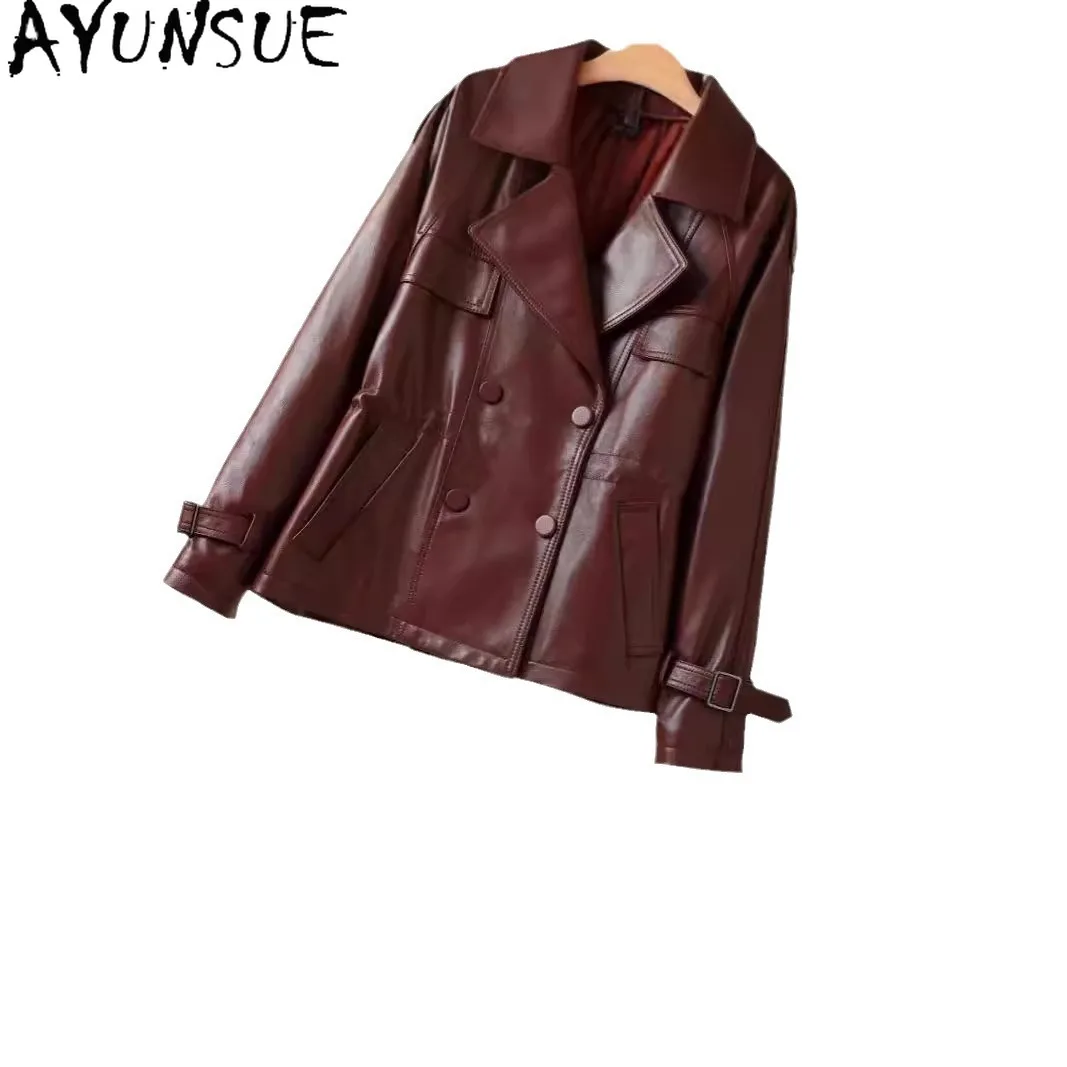 AYUNSUE 本革ジャケットの女性 2025 リアルシープスキンレディースジャケット春秋服ルーズフィット Косуха Женская カジュアル
