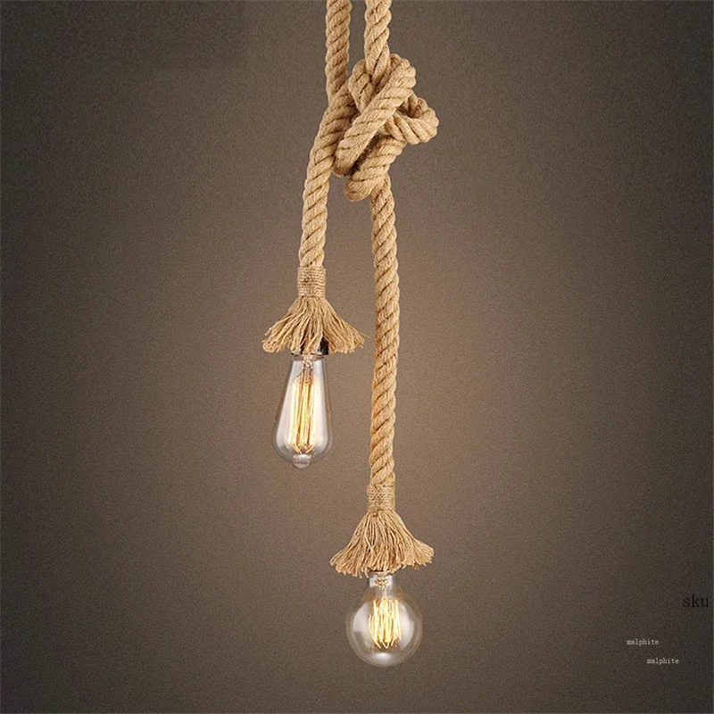 Hemp Rope Pendant Lights Vintage Lighting Fixture Retro Industrial Hanging Lamp for Living Room Kitchen Home Light Fixtures Deco