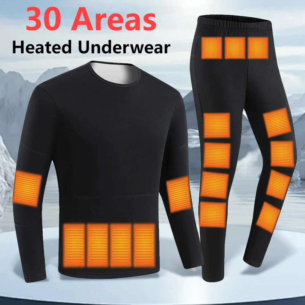 Inverno aquecido conjunto de roupa interior das mulheres dos homens 30 áreas usb jaqueta aquecimento elétrico esportes ao ar livre roupa interior calças térmicas corpo mais quente