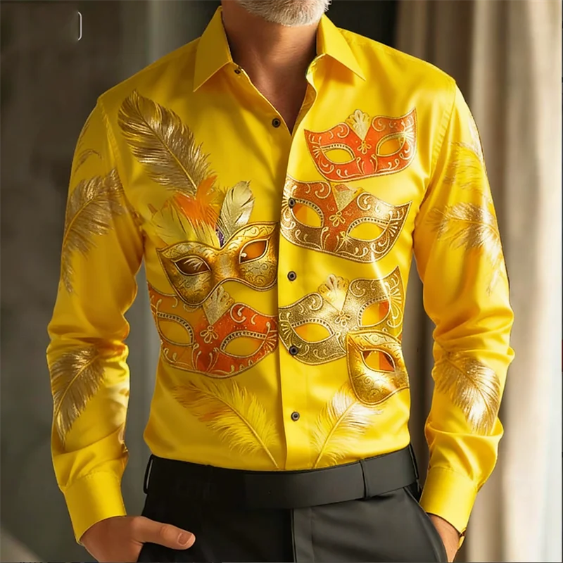 

Новая мужская модная рубашка с 3D маской и принтом, повседневная рубашка с длинными рукавами и пуговицами, модная рубашка, топ