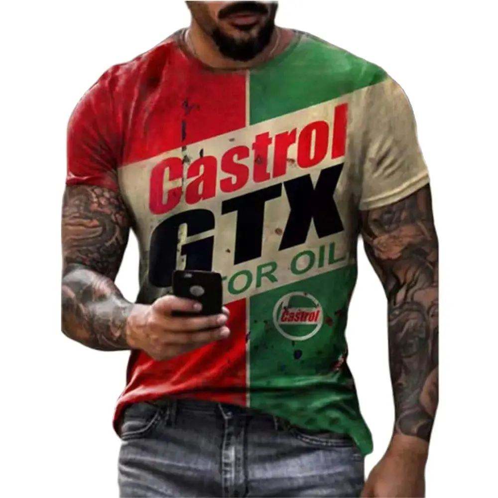 Vintage T-Shirts For Mens Castrol Short Sleeve Casual Oil Print T Shirt For Men T-Shirt Oversized Top Tee Shirt Men Clothing