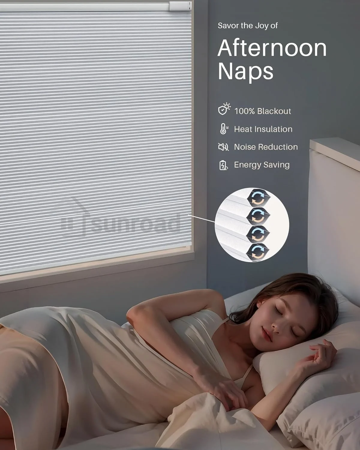 Custom-made Sunroad Blackout Smart Shades for Windows, Motorized Cellular Shades with Remote Control – Cordless Honeycomb Blinds