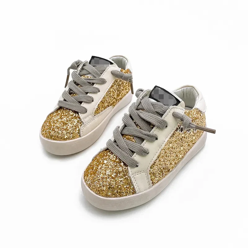 2024 CCDB Sneakers for Children Boys Designer Casual Kids Running Shoes Brand Glitter Star Sport shoes Girls Golden Leather