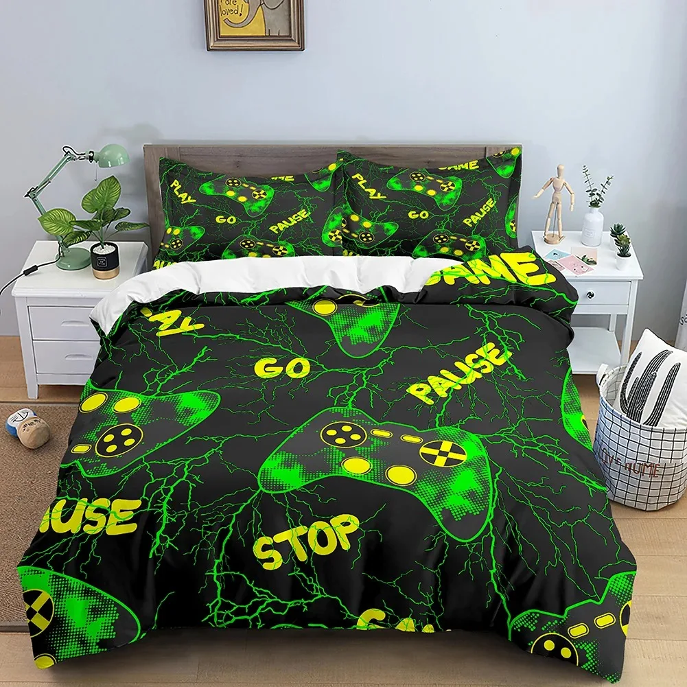 Game Console Neon Contrast Color Handle Bedding Set Boys Girls Twin Queen Size Duvet Cover Pillowcase Bed Kids Adult