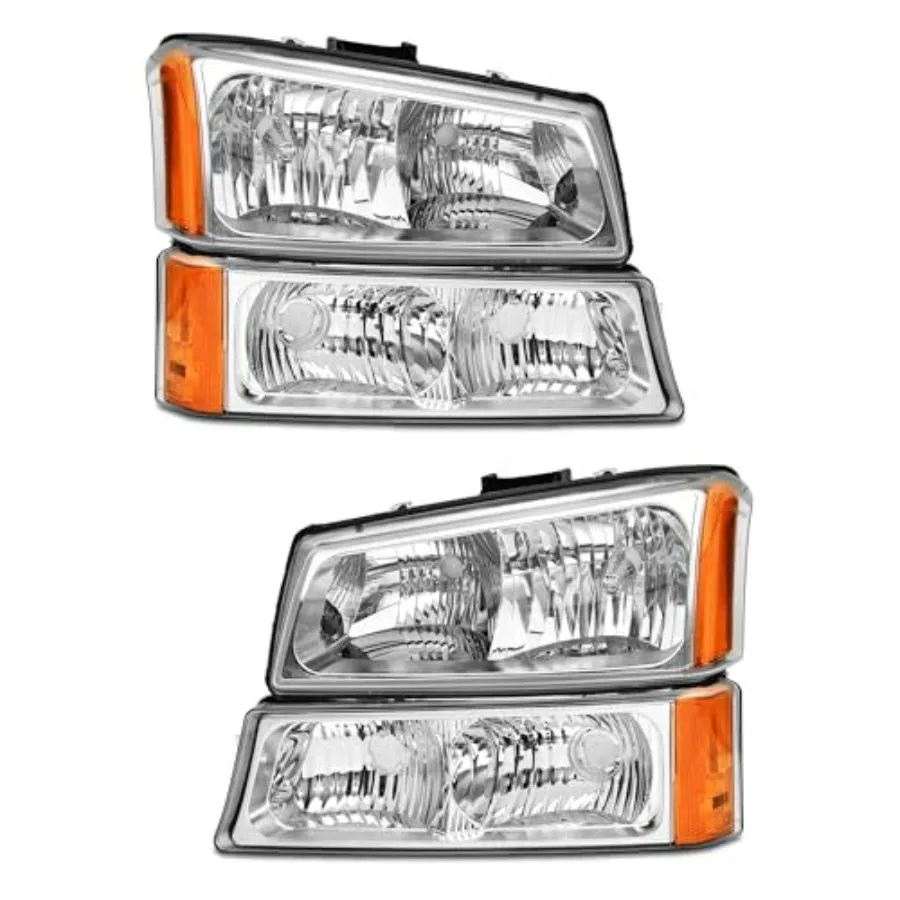 

Pair Headlight Assembly for 2003-2006 Chevy Silverado 1500 2500 3500 1500 HD 2500 HD Avalanche with Chrome Housing Amber Reflec