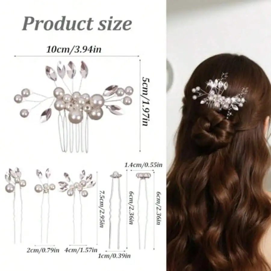 

13PCS Bridal Hair Pins And Comb With Crystal Pearl Floral Design For Wedding Bridesmaid