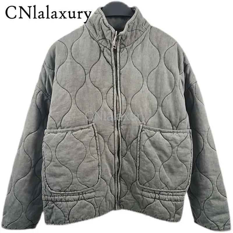 CNlalaxury Vintage Bomber Cotton Jacket For Woman Fashion Zipper Pocket Warm Parka Outwear 2023 Street Long Sleeve Coats Outfits