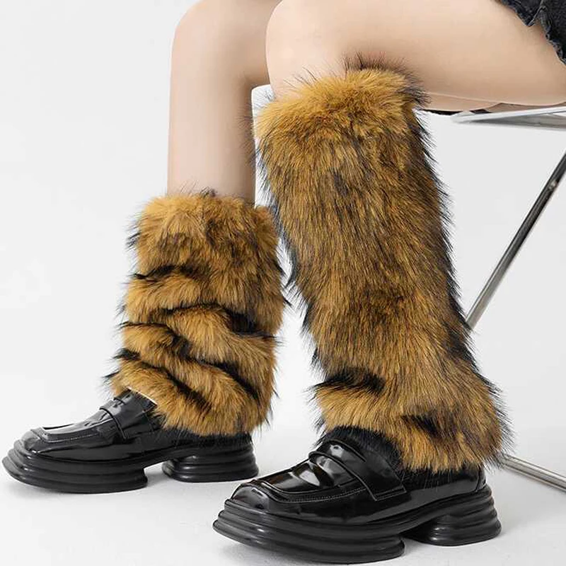 

Y2k Vintage Faux Fur Leg Warmers Hot Girl Harajuku Winter Warm Furry Boots Cover Socks Jk Punk Hiphop Cosplay Accessories