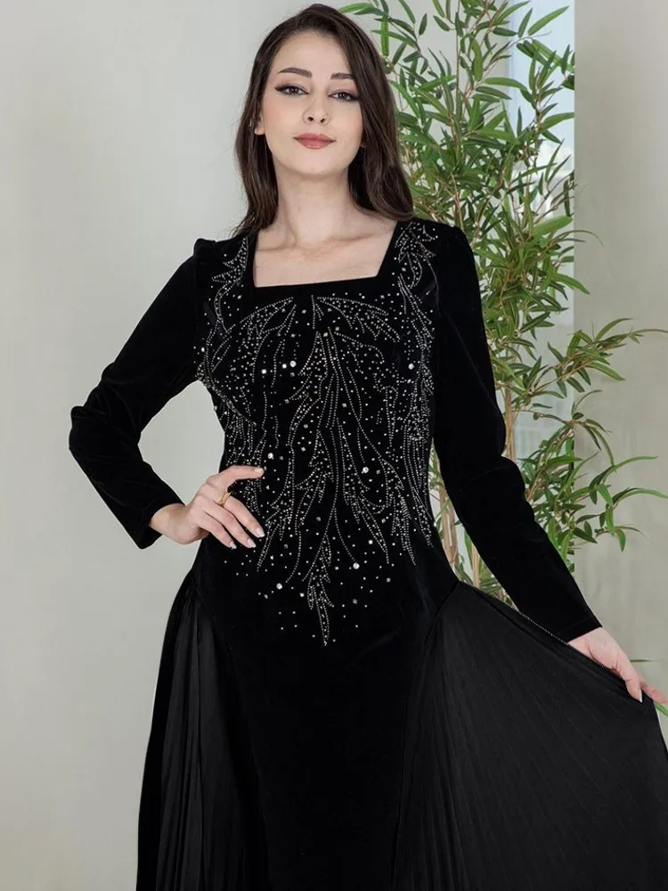 Velvet Ramadan Eid Abaya Dubai Turkey Muslim Hijab Long Islamic Clothing African Dresses For Women Robe Musulmane Djellaba Femme