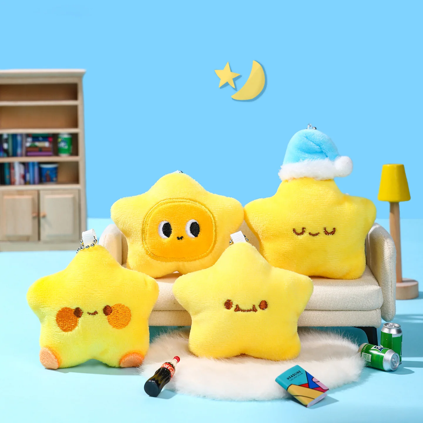 سلسلة مفاتيح دمية النجمة الصغيرة الأصلية من القطيفة لقلادة حقيبة مدرسية للفتيات، إكسسوار صغير، سلسلة مفاتيح للزوجين، هدية