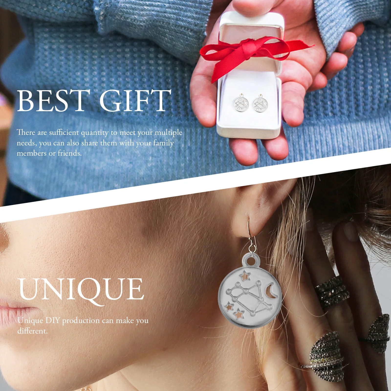 

72Pcs Metal Alloy Zodiac Charms Retro Round Pendants Double Sided Hollow Carved Design for Necklace Bracelet Earrings DIY